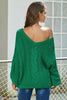 Green Bubblegum V-Neck Loose Braided Knit Sweater - My Store