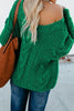 Green Bubblegum V-Neck Loose Braided Knit Sweater - My Store