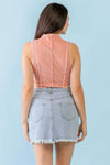 Dark Peach Ribbed Inside-Out Sleeveless Mock Neck Crop Top /3-2-1 - My Store