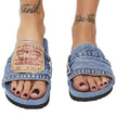 Denim Women's Cool Round Head Flat Slides Blue/Black - My Store