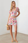 Floral Bustier Puff Sleeve Crop Top & Mini Skirt Set - My Store