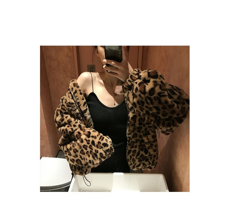 Winter Leopard Print Jacket Women's Stand collar Warm Parkas Outwear - My Store