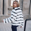 Winter Black and white striped faux fur coat fur coats Women Elegant - My Store