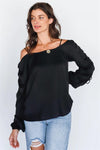 Black Off-The-Shoulder Ruched Long Sleeve Top