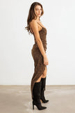 Animal Print Shiny Cut-Out Wrap Midi Dress - My Store