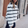 Winter Black and white striped faux fur coat fur coats Women Elegant - My Store