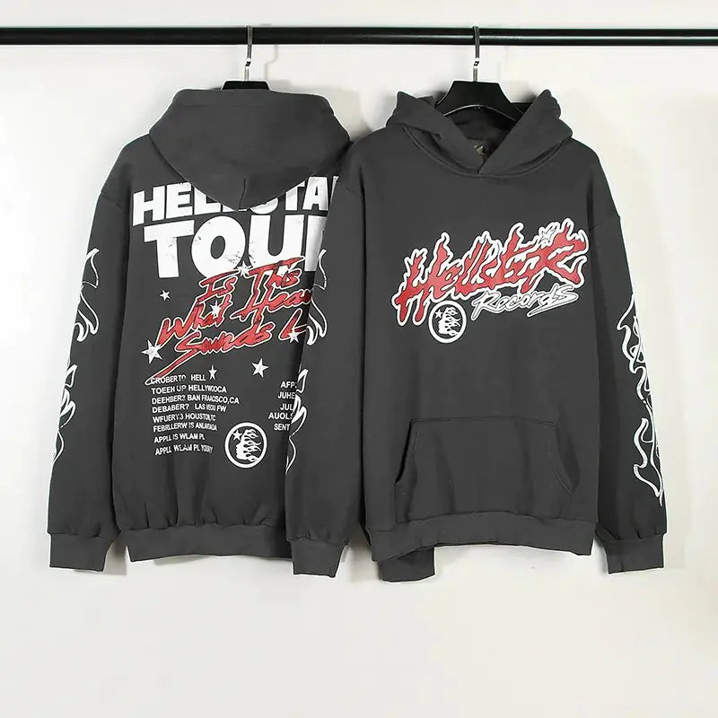 Y2K Streetwear Letter Stars Graffiti Fleece Hoodie - My Store