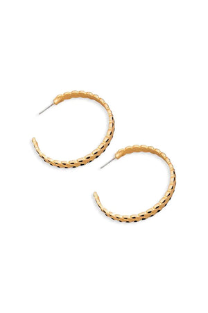 Coated Leaf Accent Metallic Chevron Hoop Earrings - My Store