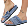 Denim Women's Cool Round Head Flat Slides Blue/Black - My Store