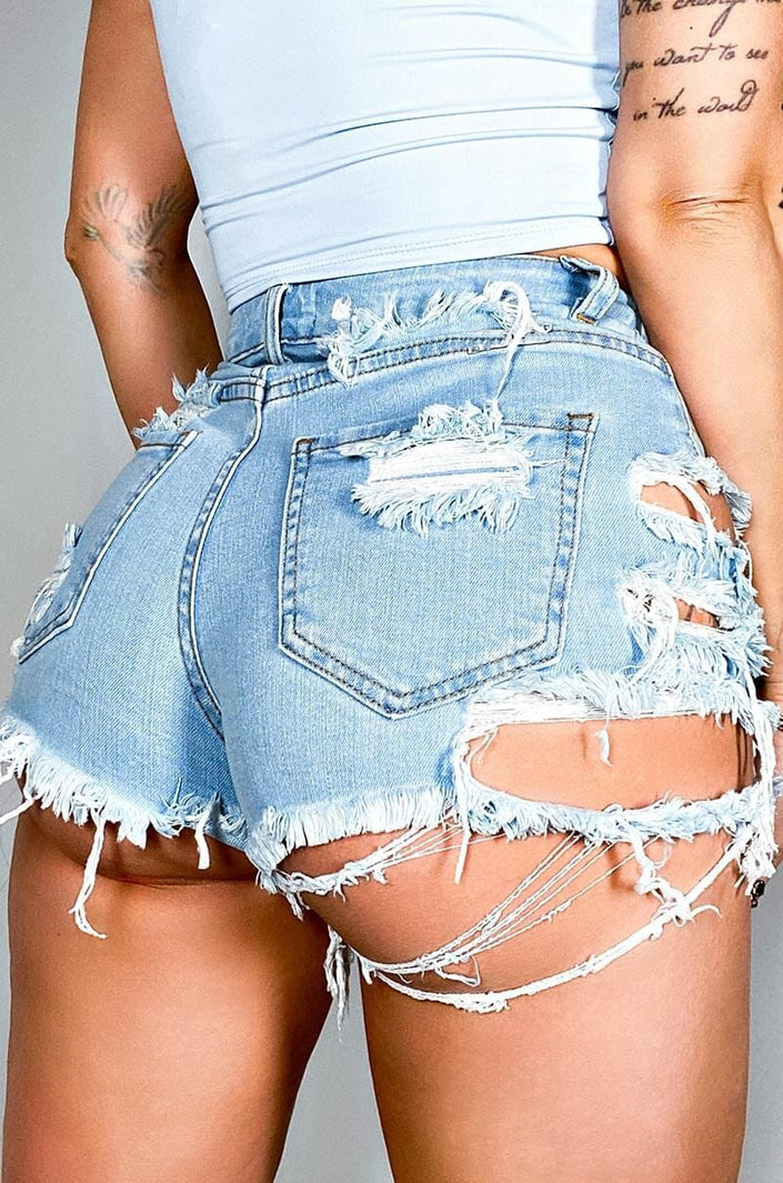 Hot sale summer woman sexy Ripped denim shorts high waist irregular - My Store