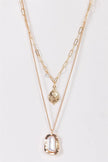 Gold Paper Clip Link Chains Shell Pearl Icon Pendants Diamond Necklace