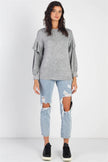 Heather Grey Ruffle Shoulder Detail Long Sleeve Top - My Store