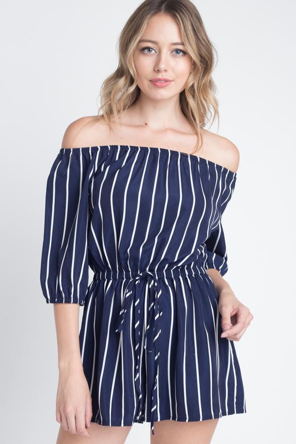 Women's Off Shoulder Stripe Romper - My Store