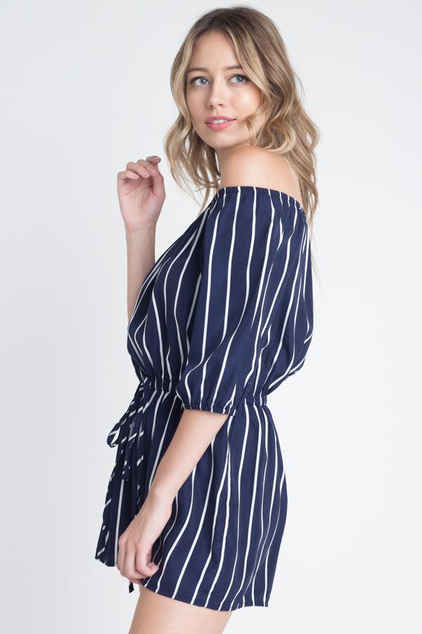 Women's Off Shoulder Stripe Romper - My Store