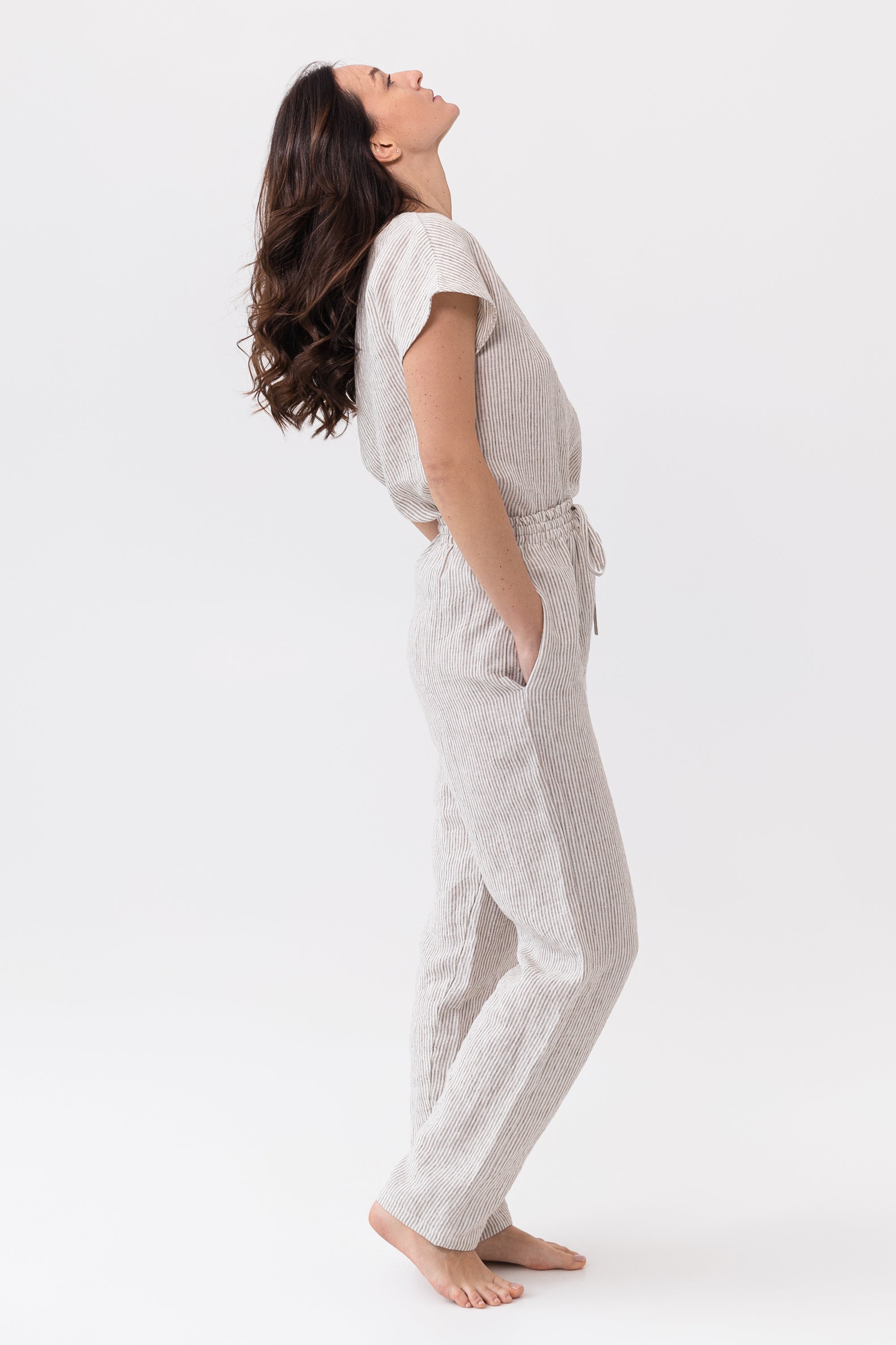 Striped Beige linen / Natural Linen Pajama set / Linen loungewear / - My Store