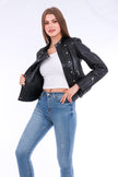 Rovigo Leather Biker Jacket - Black - My Store