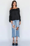 Black Off-The-Shoulder Ruched Long Sleeve Top - My Store