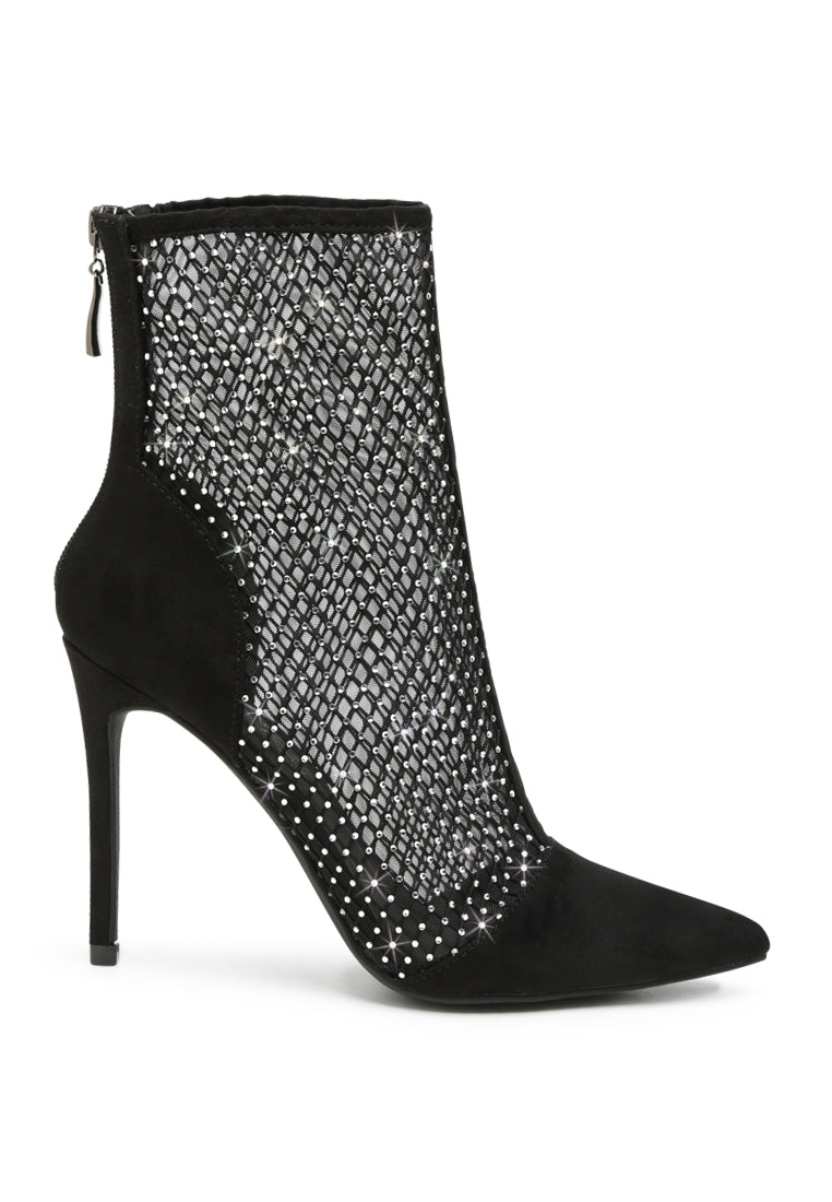 Jazz Rhinestone Embellished Mesh Stiletto Boots - My Store