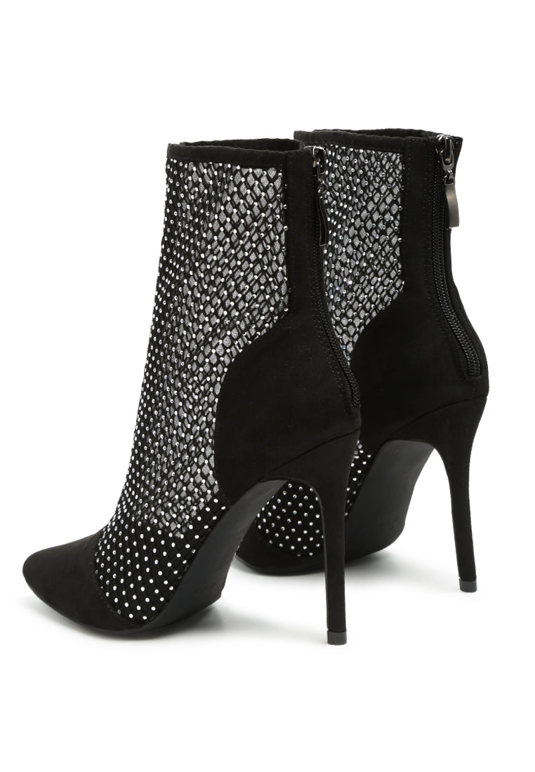 Jazz Rhinestone Embellished Mesh Stiletto Boots - My Store