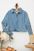 Girls Denim Button Up Twisted Hem Love Detail Crop Shirt