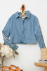 Girls Denim Button Up Twisted Hem Love Detail Crop Shirt