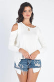 Basic Cold Shoulder Long Sleeve Soft Knit Top