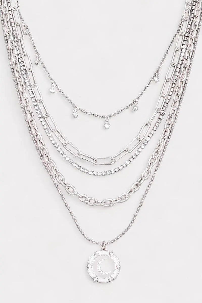 5 Layer Chain Crystal Moon Medallion Necklace - My Store