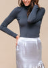 Women's Turtle Neck Fitted Top In Charcoal - My Store