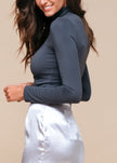 Women's Turtle Neck Fitted Top In Charcoal - My Store