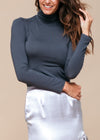 Women's Turtle Neck Fitted Top In Charcoal - My Store