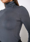 Women's Turtle Neck Fitted Top In Charcoal - My Store