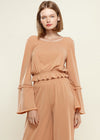 Women's Fringe Cuff Bell Sleeve Top in Apricot - My Store