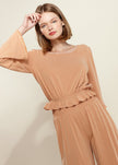 Smocked Waist Wide Leg Palazzo Pants in Apricot - My Store