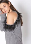 Women's One Shoulder Feather Sweatshirt - My Store