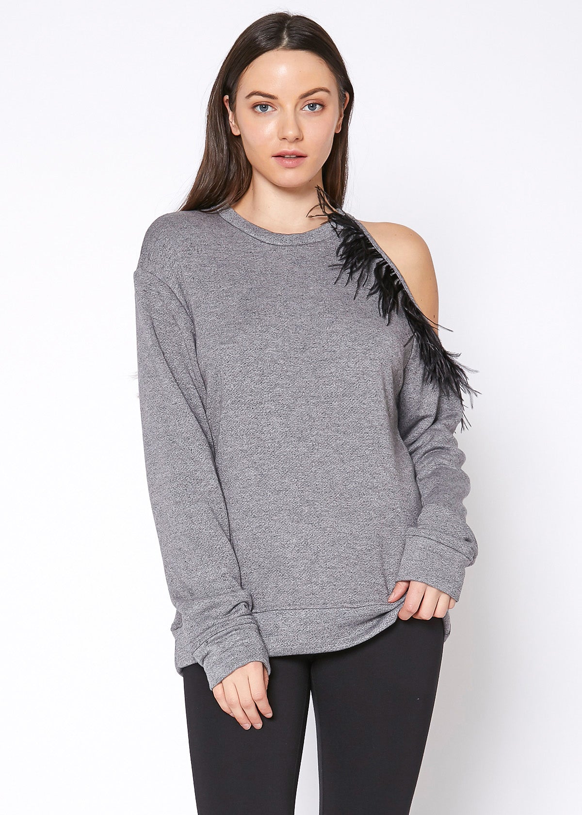 Women's One Shoulder Feather Sweatshirt - My Store