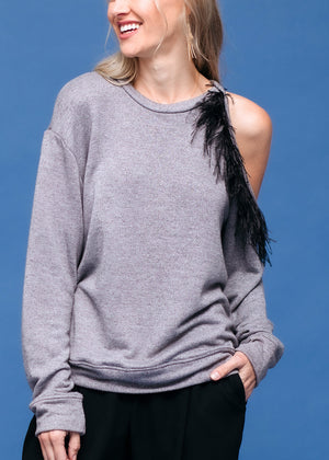 Women's One Shoulder Feather Sweatshirt - My Store