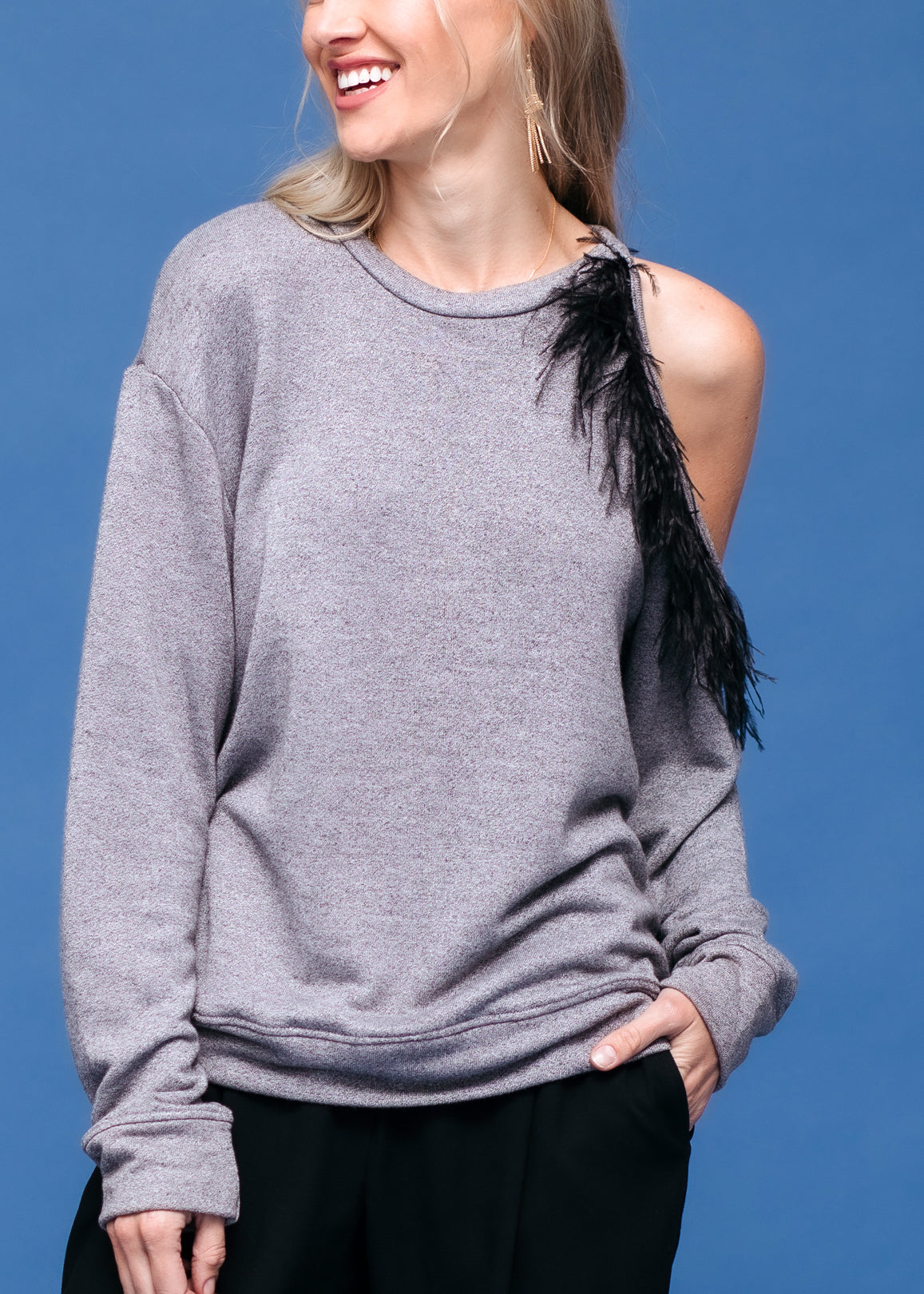 Women's One Shoulder Feather Sweatshirt - My Store