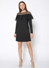 Lace Trim Sweatshirt Dress In Black - My Store