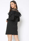 Lace Trim Sweatshirt Dress In Black - My Store