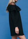 Lace Trim Sweatshirt Dress In Black - My Store