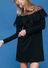 Lace Trim Sweatshirt Dress In Black - My Store