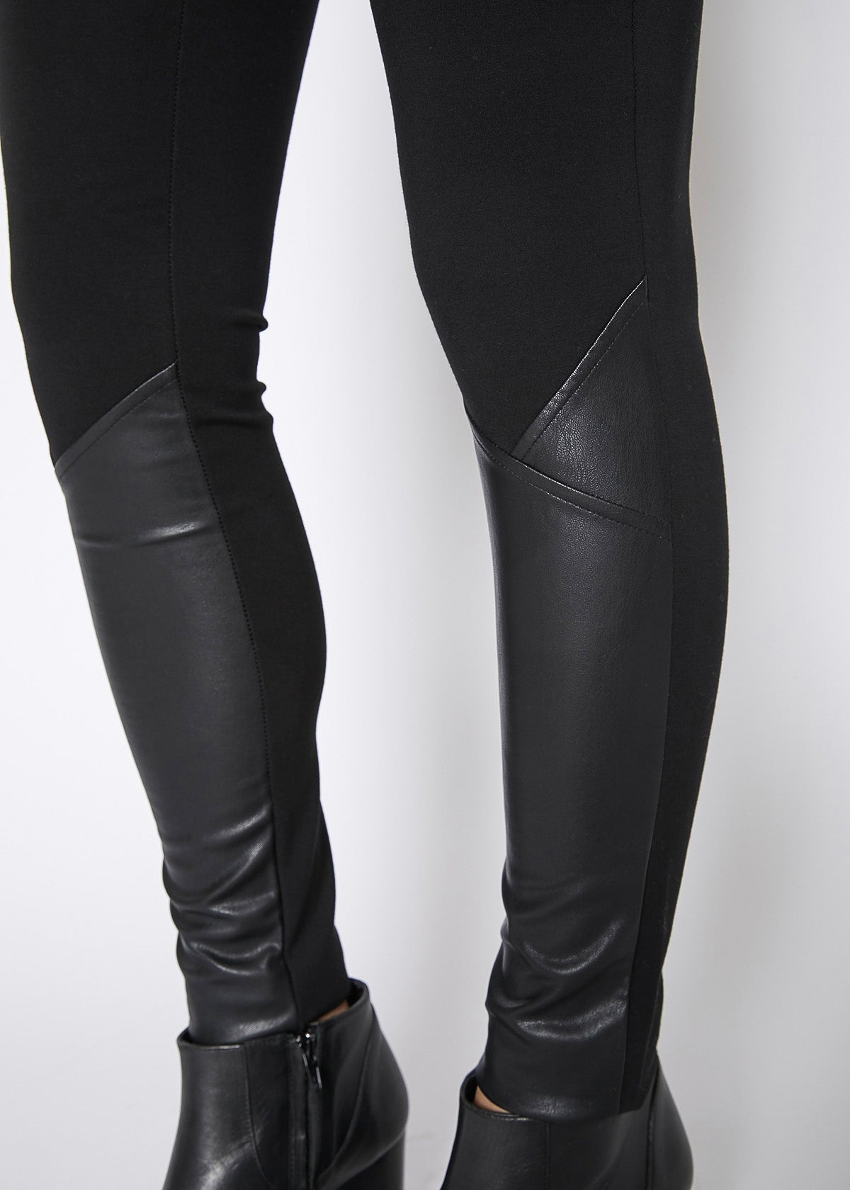 Black Leather Contrast Skinny Pants - My Store