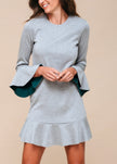 Bell Sleeve Shift Dress In Heather Grey - My Store