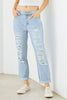 Light Blue Denim Cotton Ripped High Waist Jeans