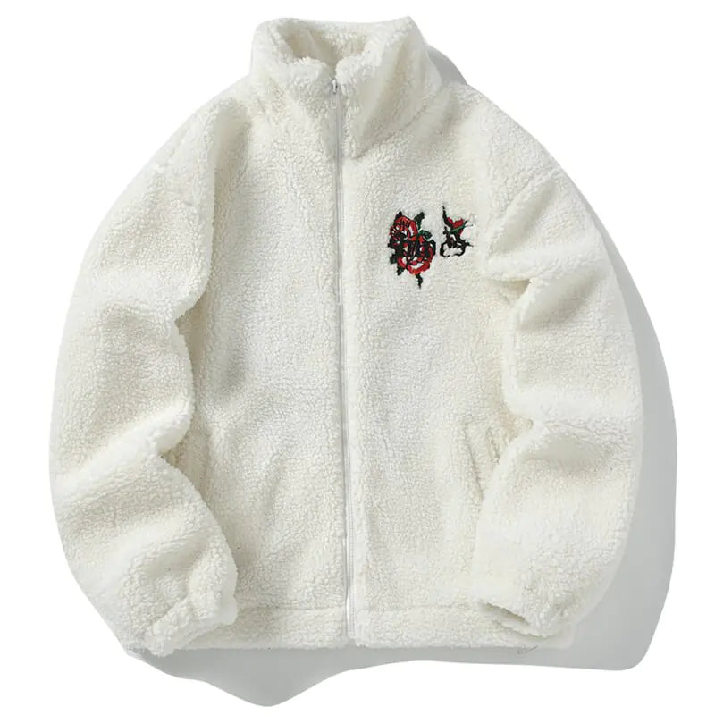 Flower Embroidery Zip Up Thermal Jacket - My Store