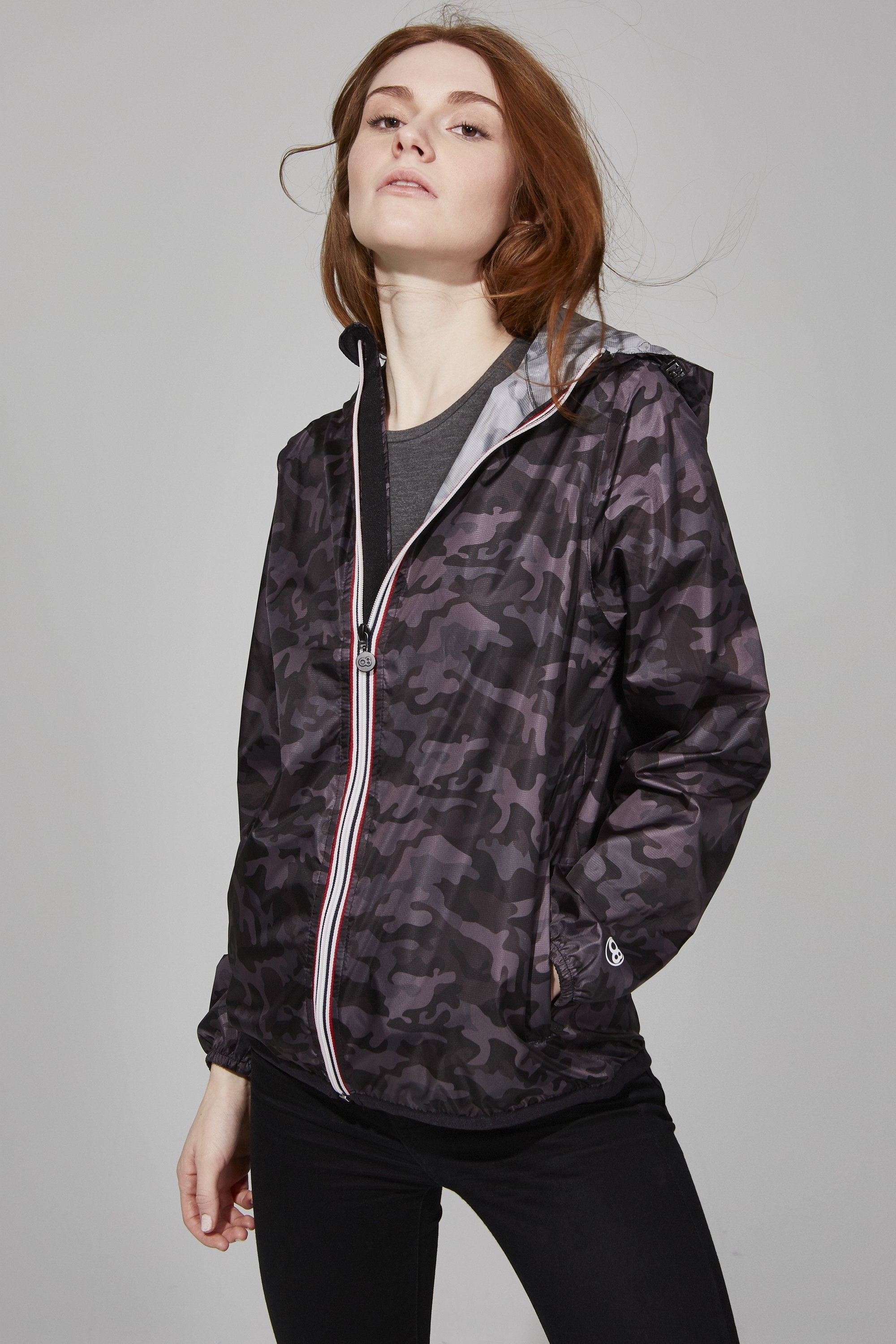 Women's black Camo Full Zip Packable Rain Jacket and windbreaker - My Store