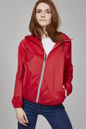 Women's red full zip packable rain jacket and windbreaker - My Store