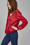 Women's red full zip packable rain jacket and windbreaker - My Store