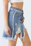 Denim Cotton Trim Torn Hem High Waist Mini Skirt - My Store