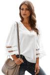 White Flare Sleeve V Neck Loose Women's Chiffon Blouse - My Store